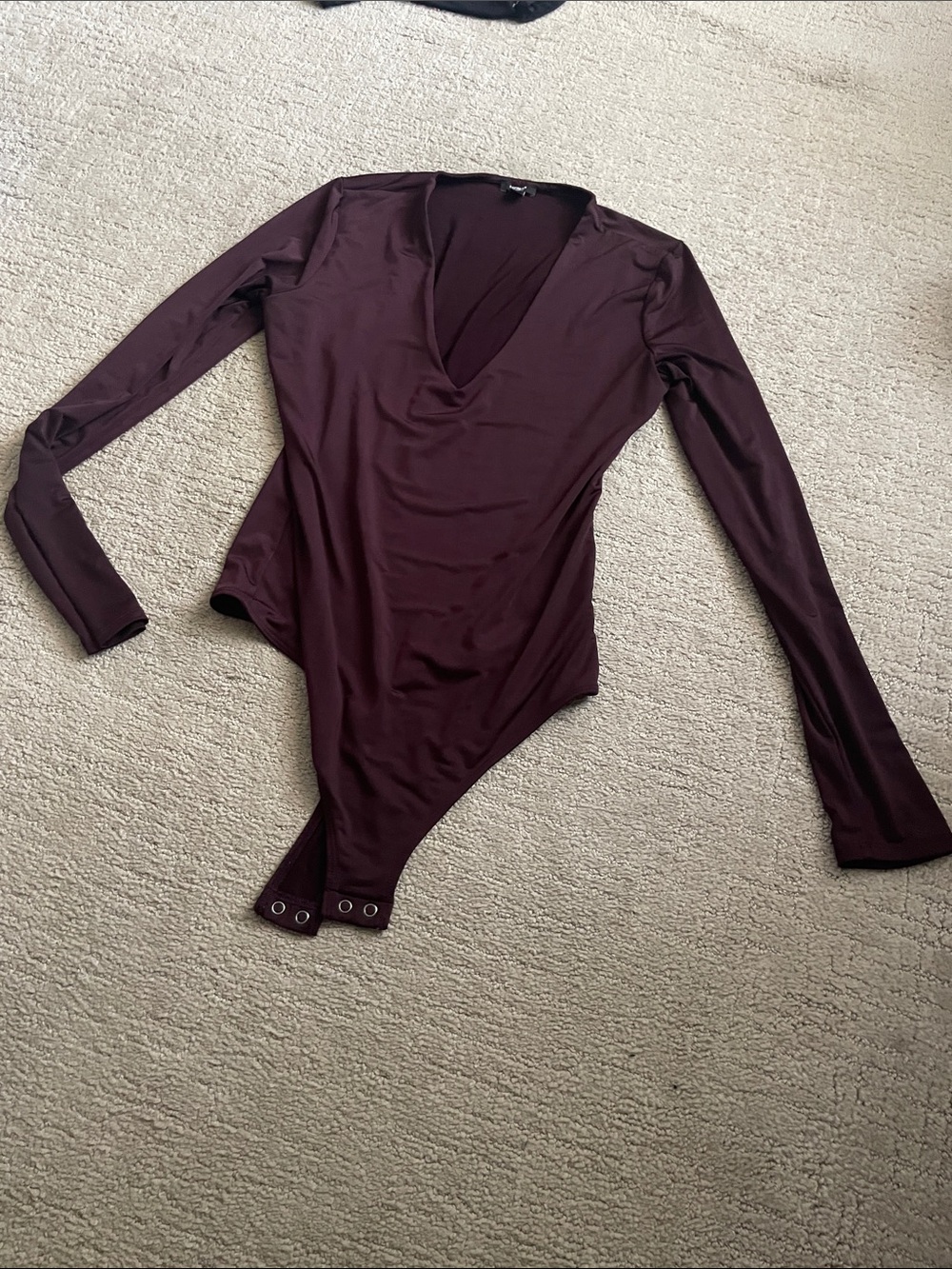 Women’s Long Sleeve Deep V Bodysuit - Burgundy